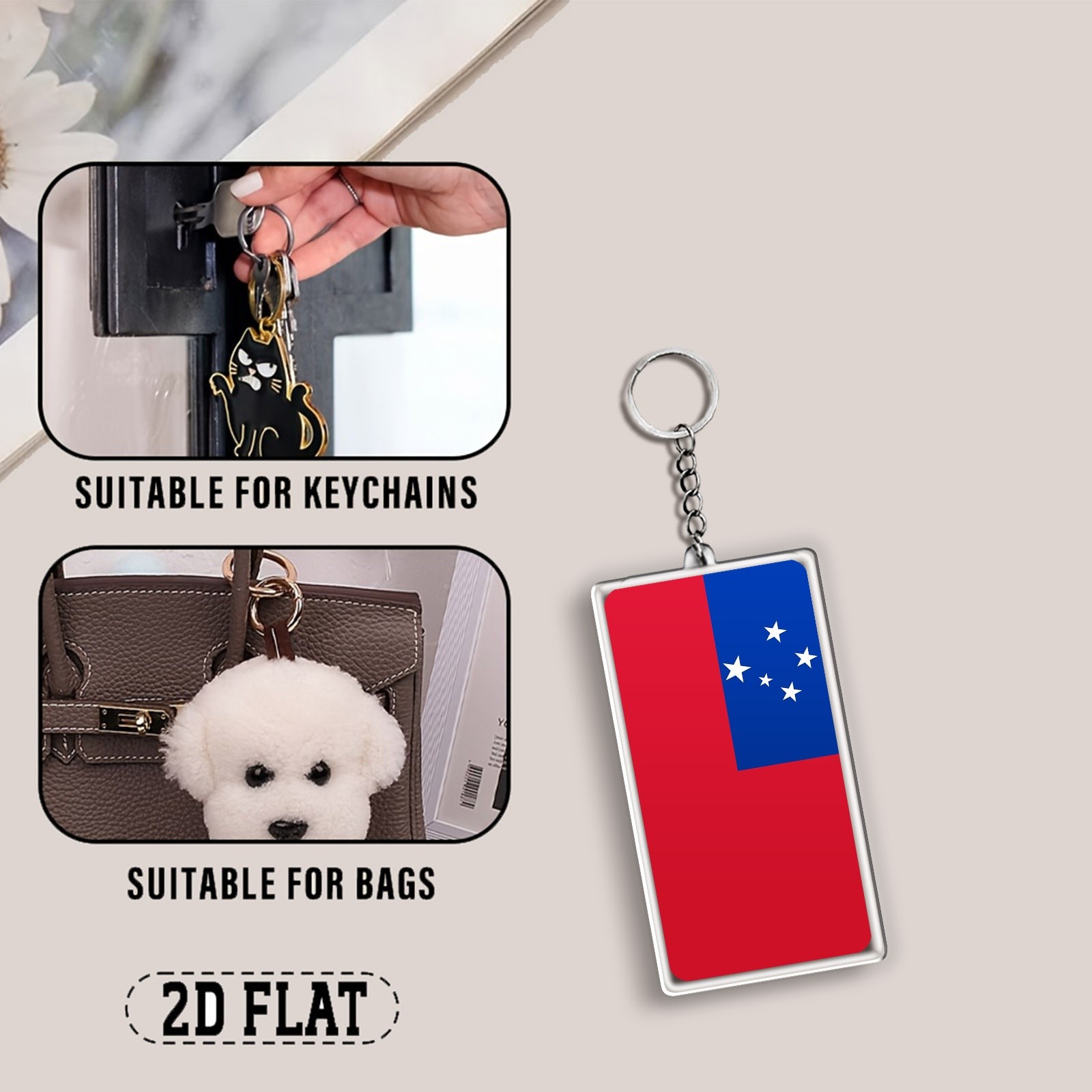 TEMU [2d Flat] [2d Flat] 2d Plane, 1pc 2d Printed Samoan Flag Style Acrylic Keychain Pendant, , Suitable For Backpacks, Wallets Or Home Decoration,