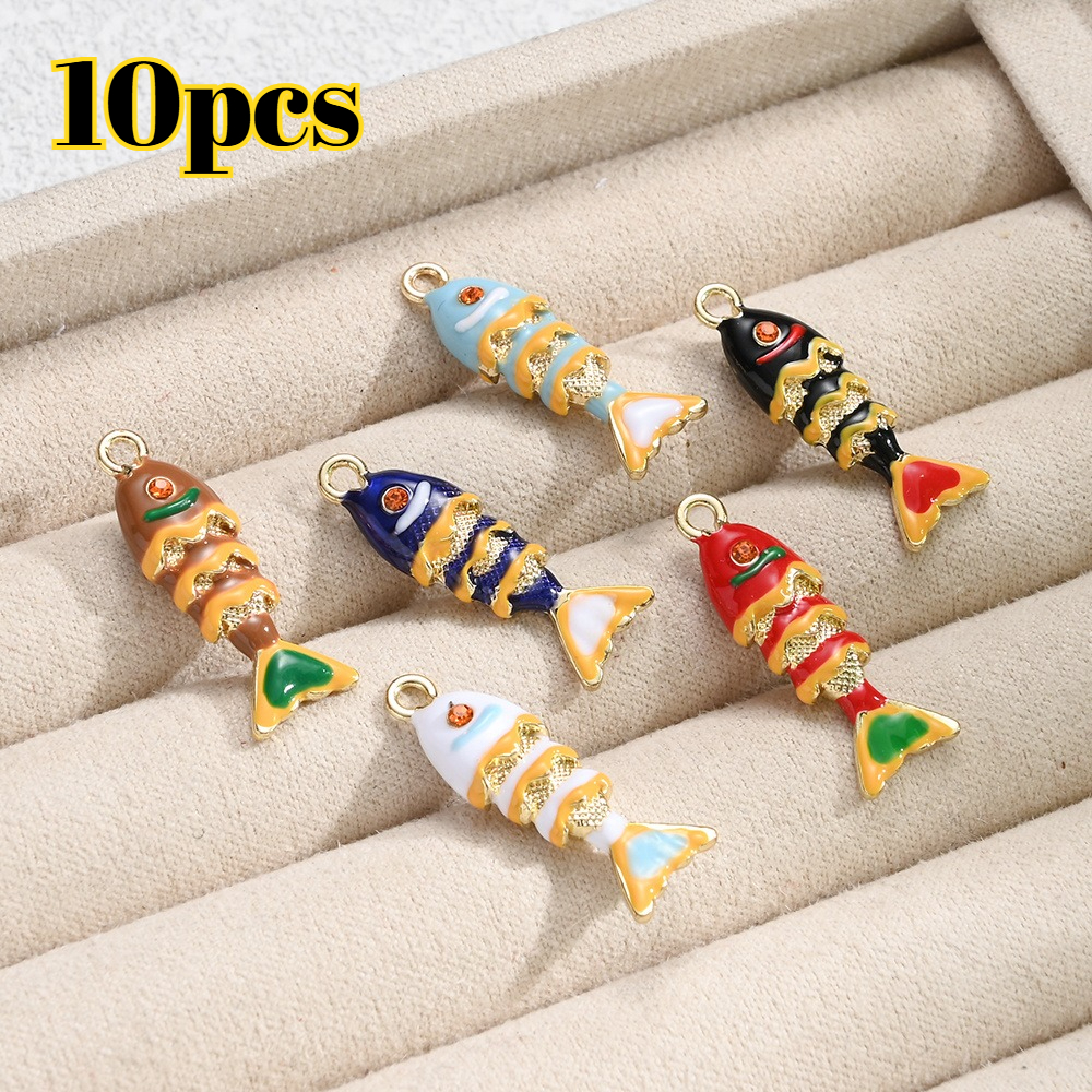 TEMU 10pcs (random Pattern And Color) Alloy Metal Animal Pendant 9x26mm Colorful Enamel Oil Koi Shape Pendant Three-dimensional Fish-shaped Metal