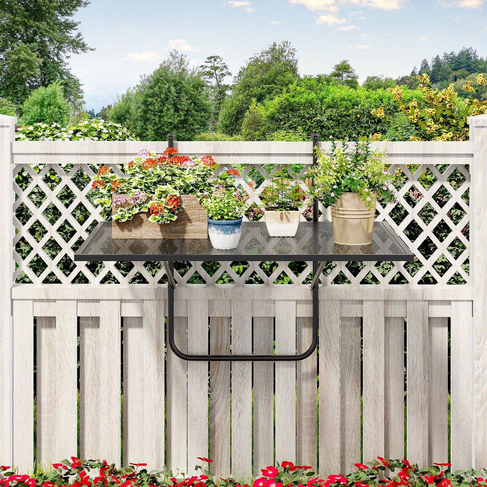 TEMU Table pliante suspendue pour balcon avec cadre en métal, table de service à barre de place qui convient aux rails jusqu'à 2,4"/6 cm d'épaisseur