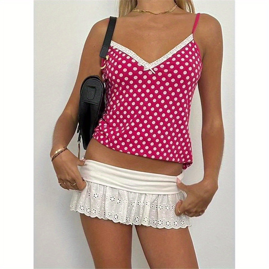 希少✨ Y's ワイズ DOT PRINT DRAPED TANK TOP M womens y2k polka dot cami tank top vibrant pink white lace - Temu
