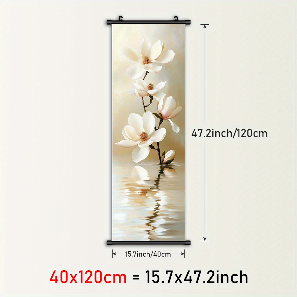 TEMU 1pc Elegant Magnolia Flowers Canvas Wall Art With Black Frame - Japanese-inspired, Floral Reflection Decor For Living Room, Bedroom, Or Dining