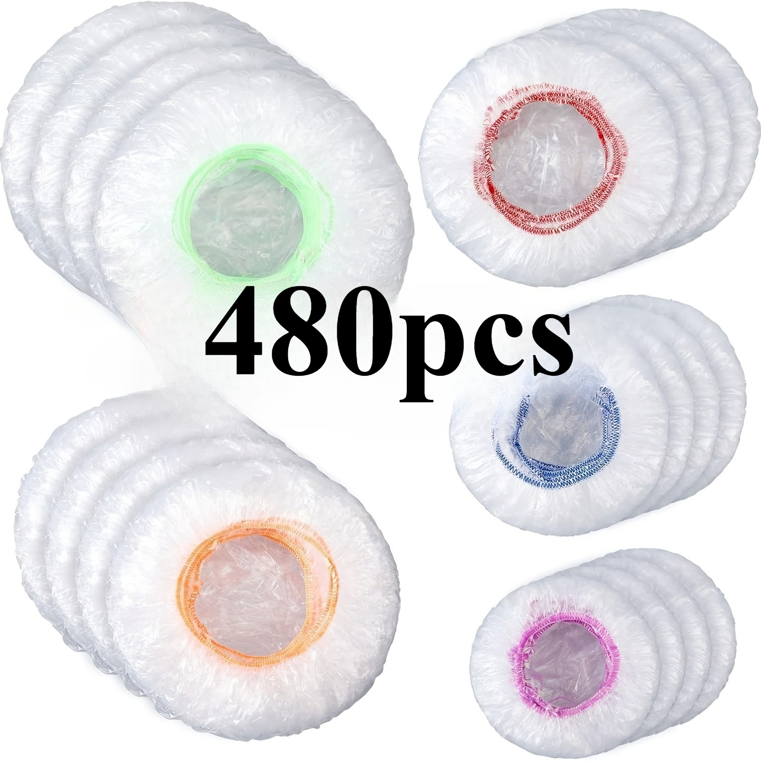 Image of 280/480/361/515pcs Durable Plastic Bowl Covers, For Kitchen Use, Elastic Reusable Food Covers, Ideal For Bread, Storage, And Outdoor Activities