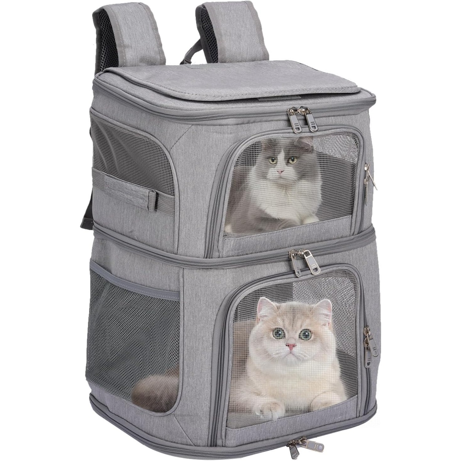 Cat Backpack For 2 Cats Dog Backpack Double Compartment Cat Transport Backpack Up To 12 Kg Cat Carry Bag For 1 Pets, Grey