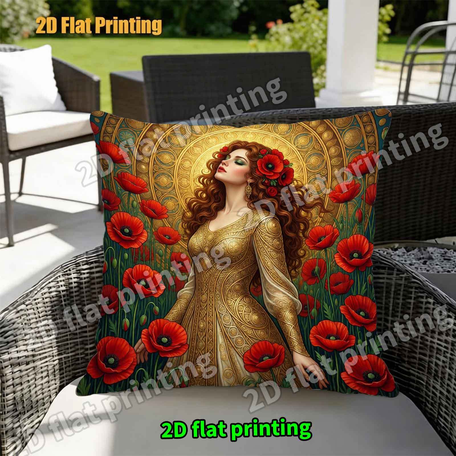 2d flat 1pc 2d flat printing   poppies and golden dress pillowcase cushion covers   decor summer   elegant garden theme   soft and comfortable   living room or bedroom