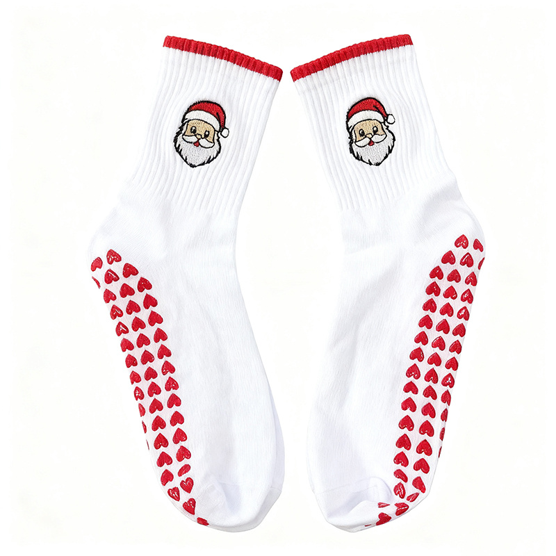 TEMU 1 Pair Endiso Women's Yoga Socks With Santa Claus Embroidery - Breathable Non-slip Mid-calf Athletic Tube Socks Suitable For Sports, Fitness,