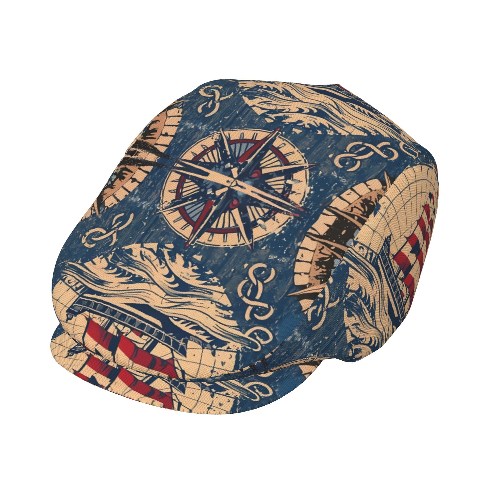 TEMU 1pc Nautical Compass & Sailboat Vintage Cap For - Adjustable Flat Newsboy Beret Ivy Irish Fishing Beanie Hat, Lightweight Abs Resin & Polyester,