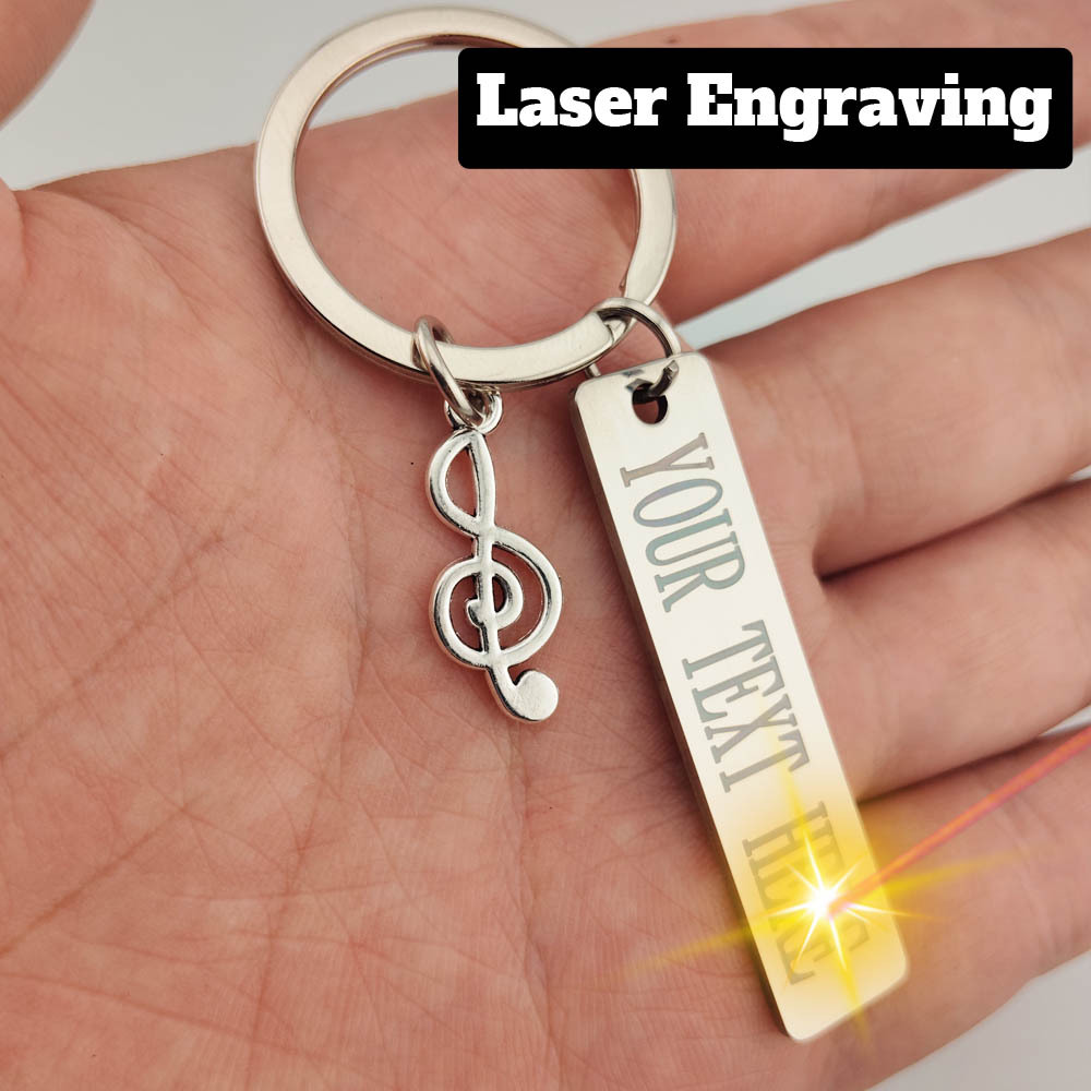TEMU Custom Laser-engraved Stainless Steel Music Note Keychain With Treble Clef Pendant - Personalized Text Gift For Musicians, Durable Casual Key