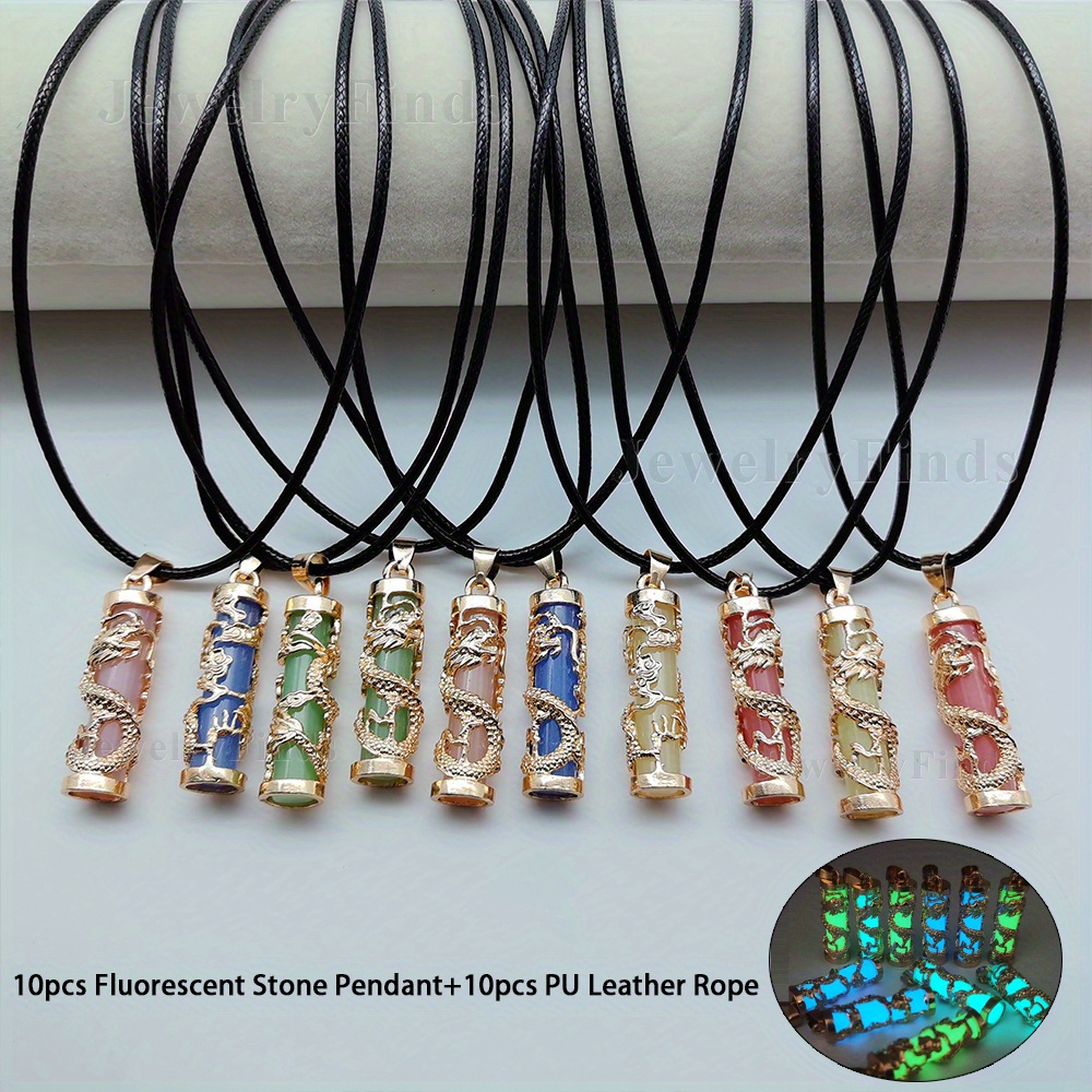 TEMU 10pcs Luminous Necklace Jewelry Set, Glow In The Pillar Pendants Necklace With Adjustable Necklace Cord, Golden Plated Alloy Dragon Column