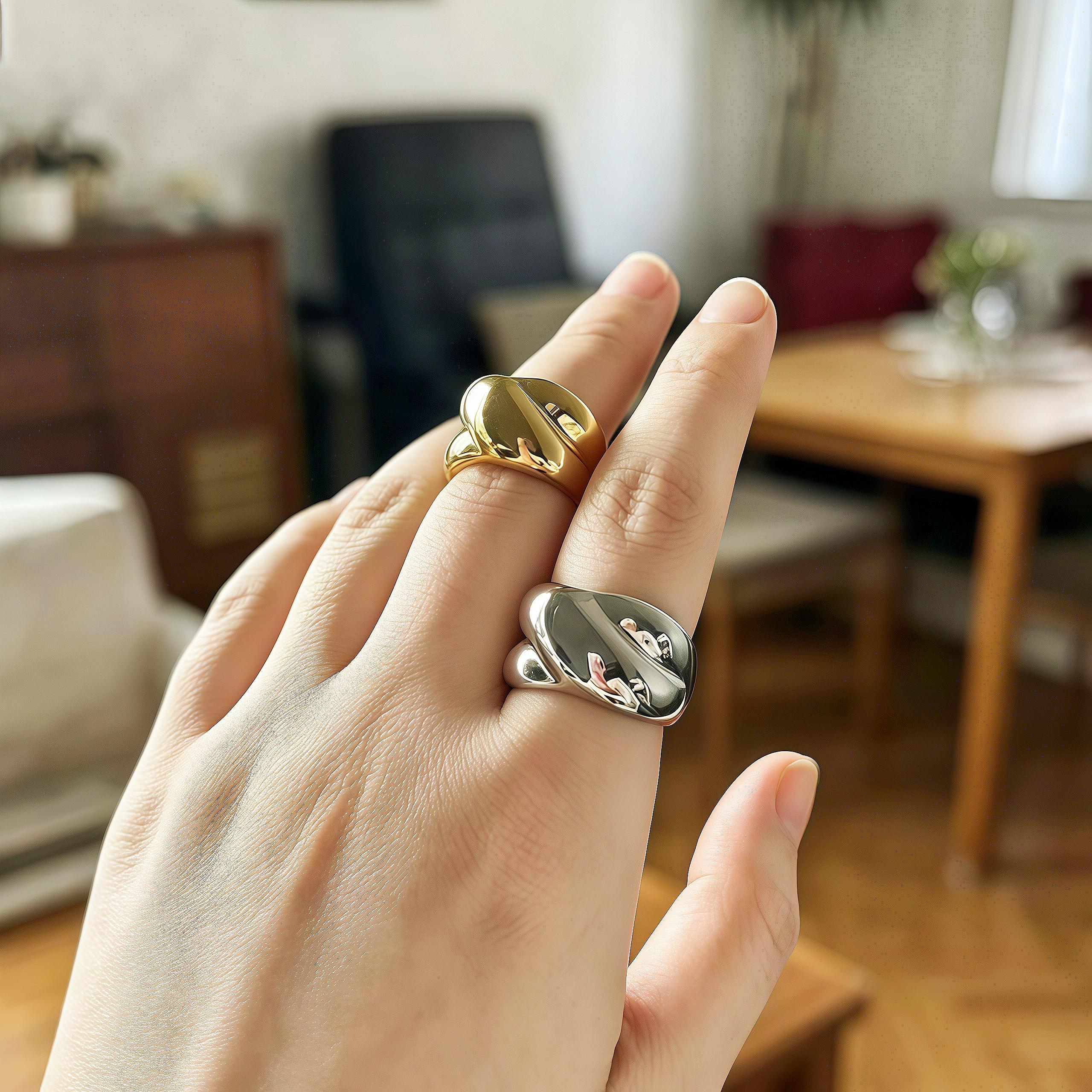 Women's French-Style Irregular Stainless Steel Ring, Elegant Design
