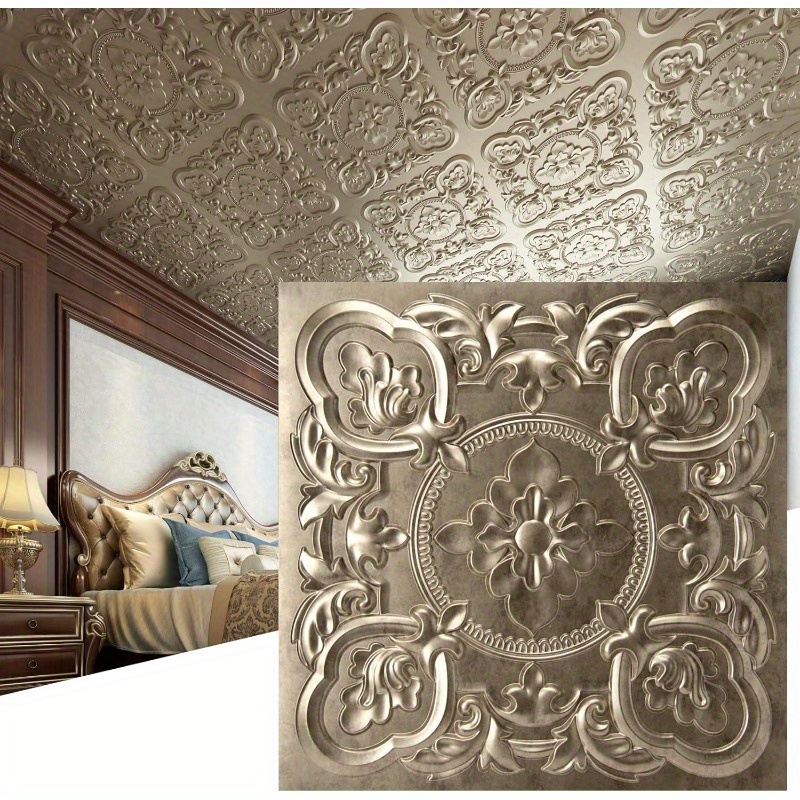 Ceiling Tiles Peel And Stick Waterproof 3D Foam Self-Adhesive Ceiling Sticker 13.8 In×13.8 In, Pack Of 32, Covering 42 Sq.ft For Roof And Wall