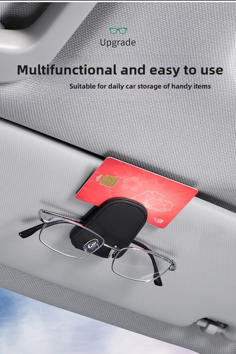 2pcs Magnetic PU Leather Fashion Sun Visor Glasses Holder - with Card Slot, One-Hand Operation, Multiple Colors (Black, Gray, Beige, Red-Brown), Driver's Side Interior Accessory, Stylish Glasses Mount