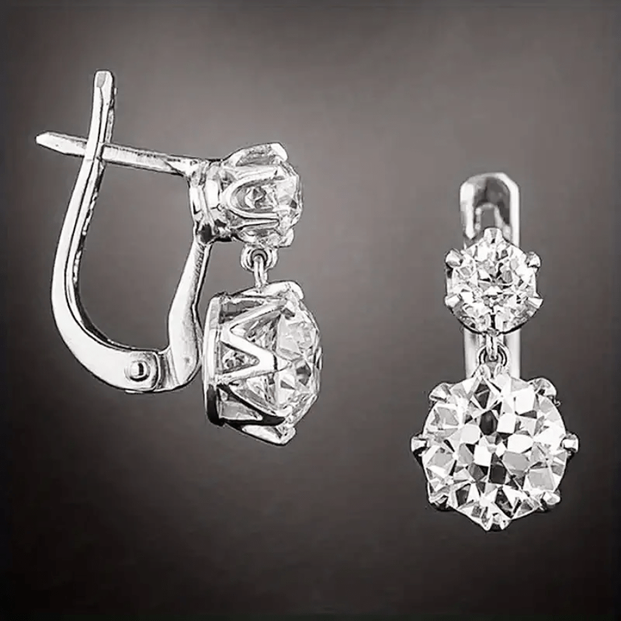 TEMU A Pair Of Glittering And Luxurious Ladies' Earrings, Plated With And Inlaid With Sparkling Synthetic Zirconia-suitable For Engagement, Wedding