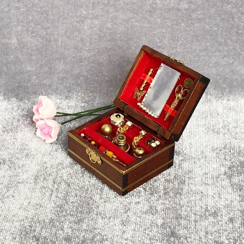 

Vintage-inspired Miniature Dressing Table Jewelry Box - 1:12 Scale, Wooden , , Room Decor