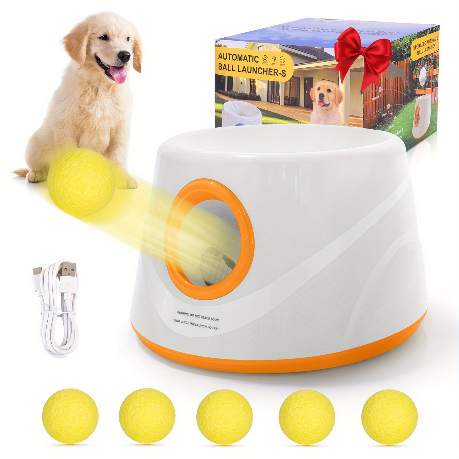 TEMU Lanceur Automatique de Balles pour Chiens avec Fonctionnement & Balles de Tennis en Mousse Adaptées aux Petits/Moyens Chiens - Jouet Lanceur, 3