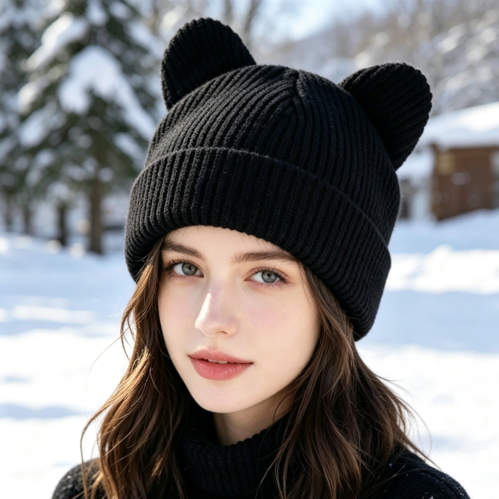 TEMU 1pc Adult Size Comfortable Balaclava Beanie With Cat Ears, Warm - Soft And Elastic Winter Hat, Ideal For Autumn And Winter, Birthday Occasions,