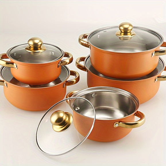 10pcs heavy duty cookware set non stick   metal pots pans and bowls for home dorm and camping dishwasher safe compatible with all stovetops details 13