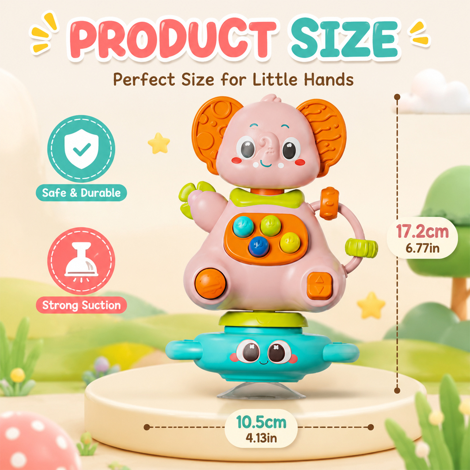 Multi-functional Elephant Suction Cup Toy with Whistle Function