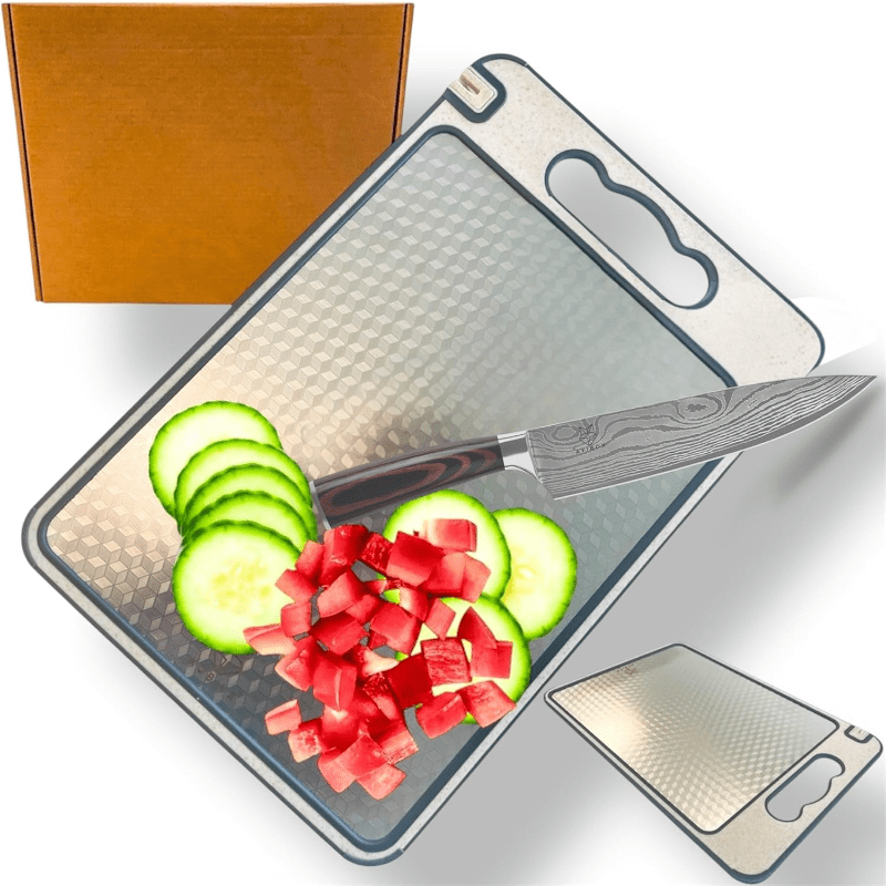 TEMU Heavy-duty Pure Titanium Cutting Board With Knife Sharpener - 14.5x11 304 Food-grade Titanium, Anti-slip Base & Juice Slot, Rust-proof Dishwasher Board - Christmas Gift For & Families