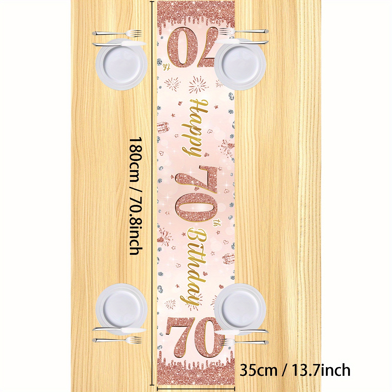 TEMU 1 stuk Exquisite Roze Gouden Verjaardagsfeest Tafelkleed, Met Schitterende Roze Gouden "70", "80", "90" Cijfers en "Happy Birthday" Tekst Die