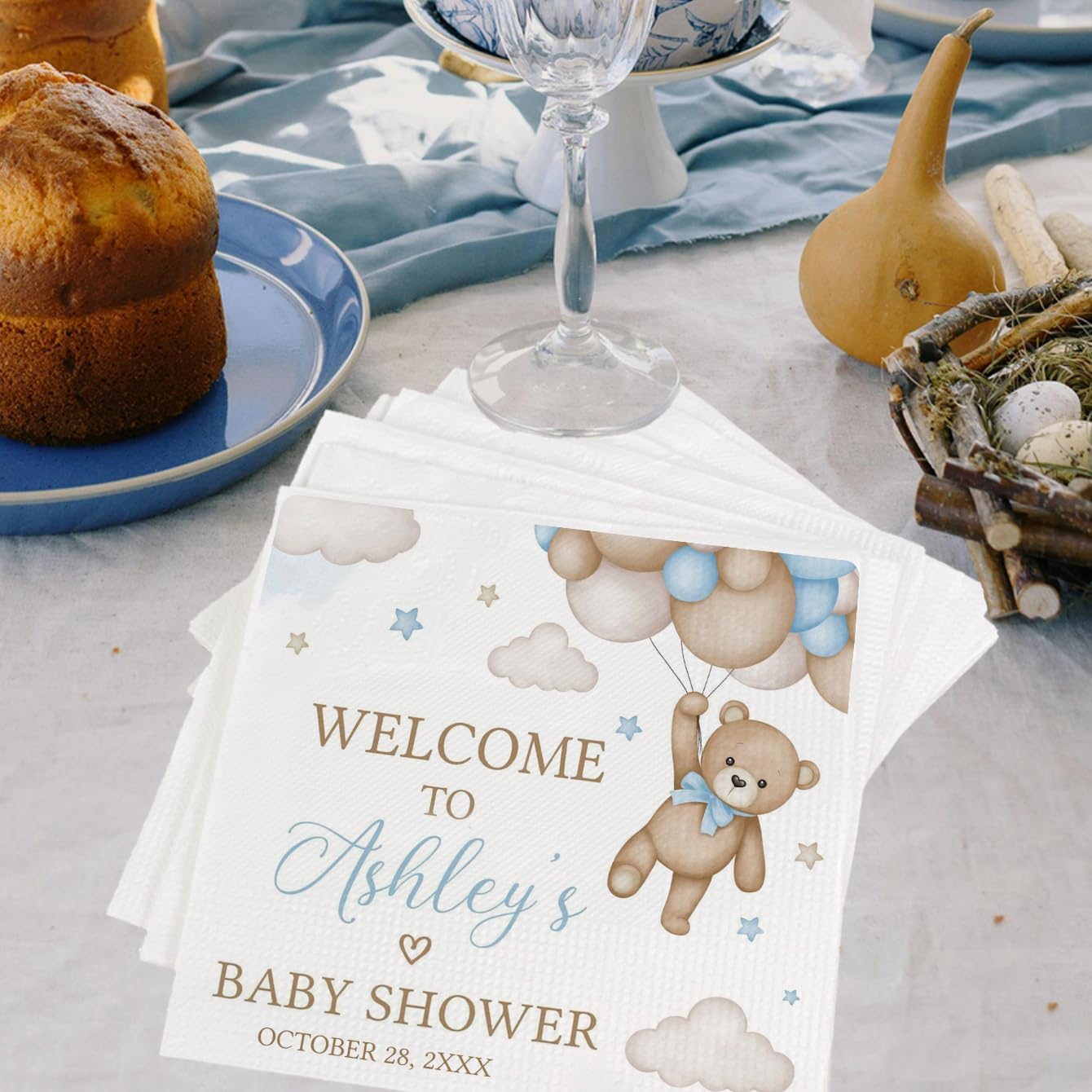 TEMU Customized Napkins - Personalized Baptismal Napkins - Cute , Customizable Name And Date, Suitable For Baptism, Party Table Decoration, Halloween