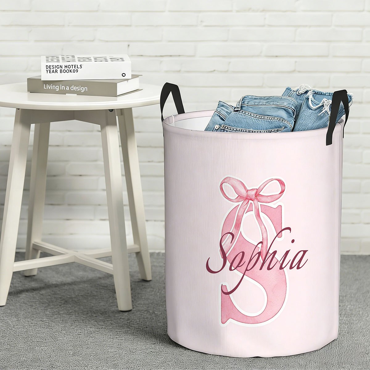 TEMU 1 Custom Personalized 2d Flat 26 Initial Optional Printed Round Fabric Laundry Basket Laundry Hamper, Dirty Clothes Hamper, Customizable Text