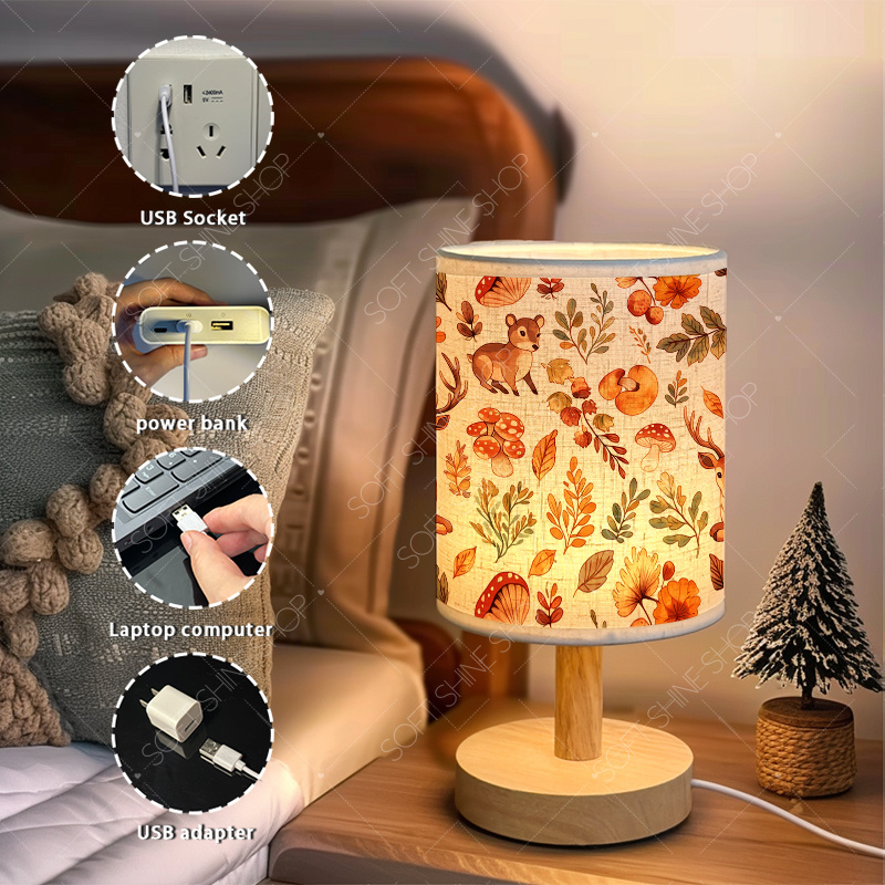 USB Powered Fabric Table Lamp, Woodland Animals Design