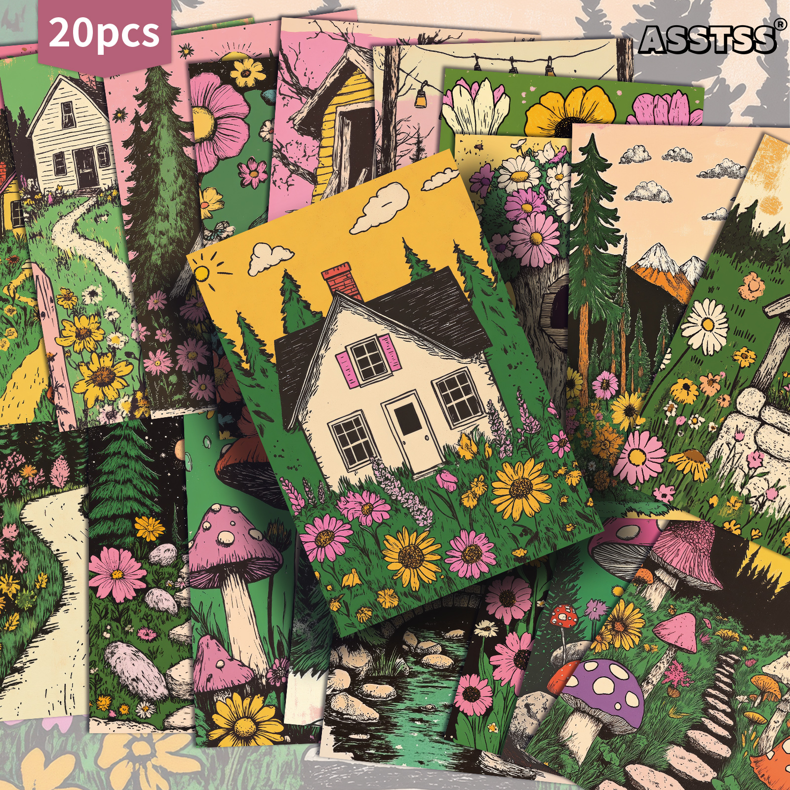 TEMU 20-pack Asstss Graffiti Art Garden Greeting Cards - 4x6 Inches Retro Junk Journal Paper, Classic Pinup Illustrations Collectible Decorative