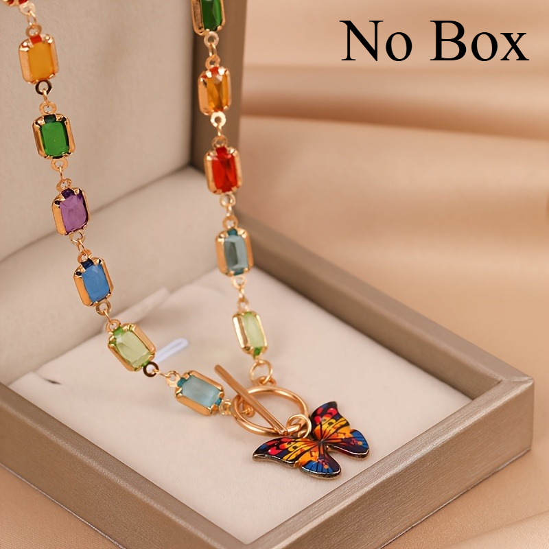 TEMU 1pc Minimalist -block Artificial Crystal Chain Collarbone Necklace, Vintage Colorful -shaped Pendant Ot Clasp Necklace, Women's Neck Jewelry