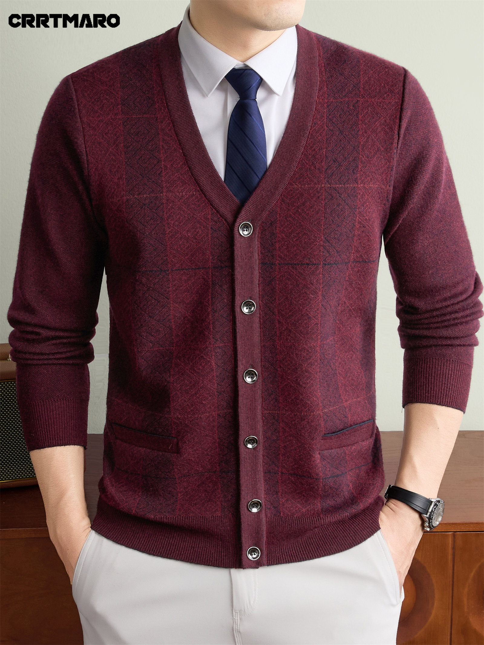 Men'S Thick V-Neck Knit Cardigan, Warm Casual Layering Top for Fall And Winter
