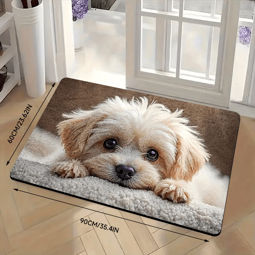 TEMU 滑り止めマット 玄関ドア用 大型 洗濯機洗い可 かわいい子犬柄 テクスチャード加工床 浴室//屋内/屋外用 - 丈夫なポリエステル製 玄関装飾 自宅用 お手入れ簡単デザイン