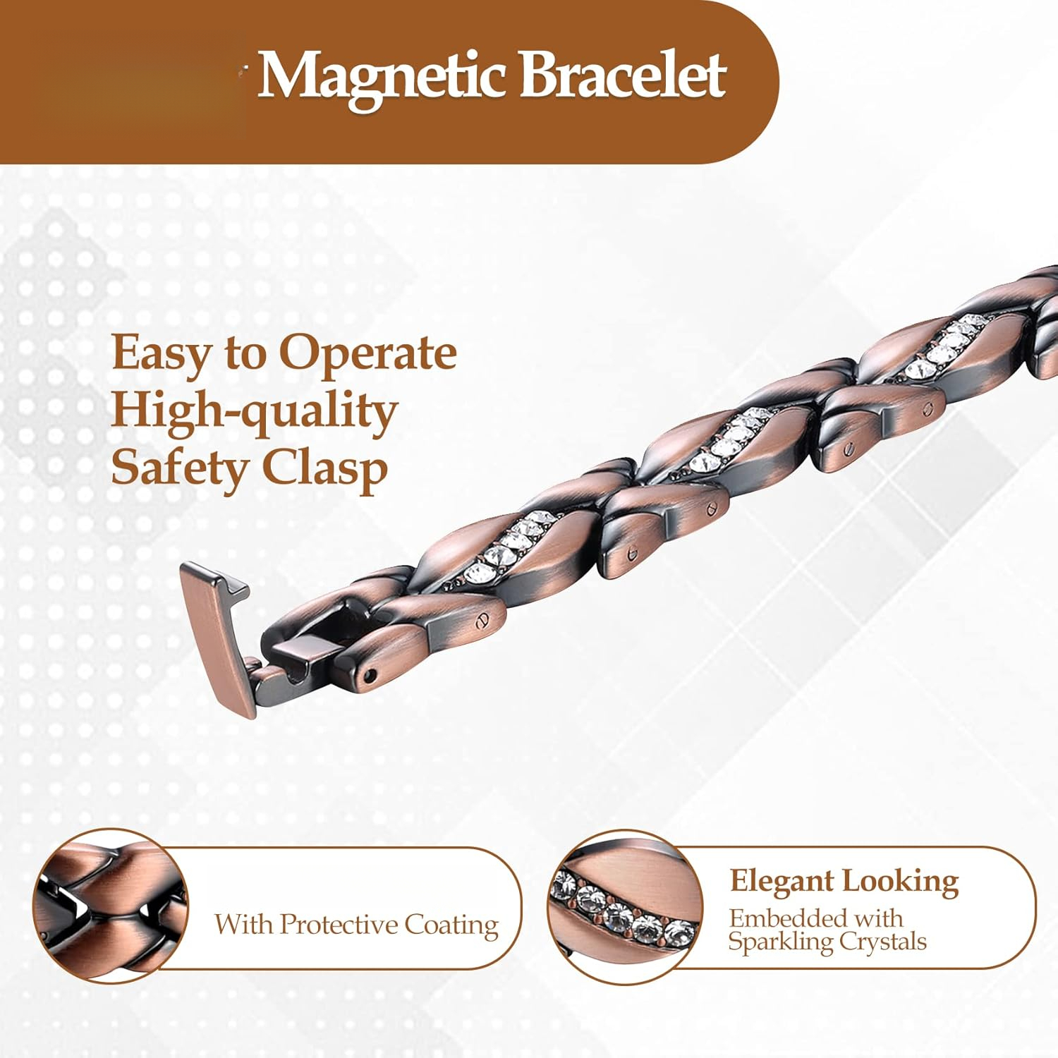 Women's Super Magnetic Bracelet with Crystals, Valentine's Gift