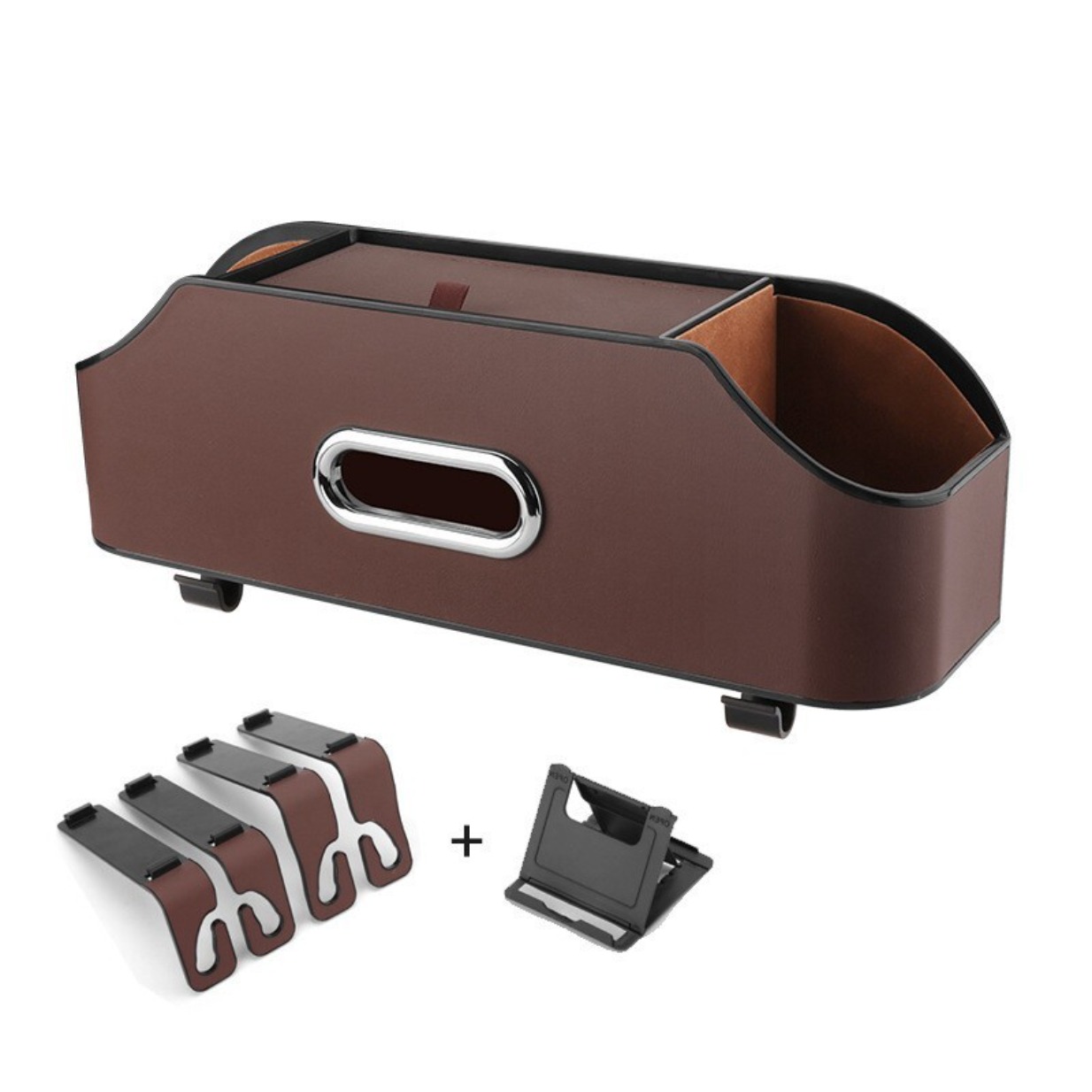 Image of Car Headrest Back Seat Organiser - Storage Box With 2 Cup Holders, Vehicle Seat Organizer For Drinks, Tissues, Phones And Travel Accessories