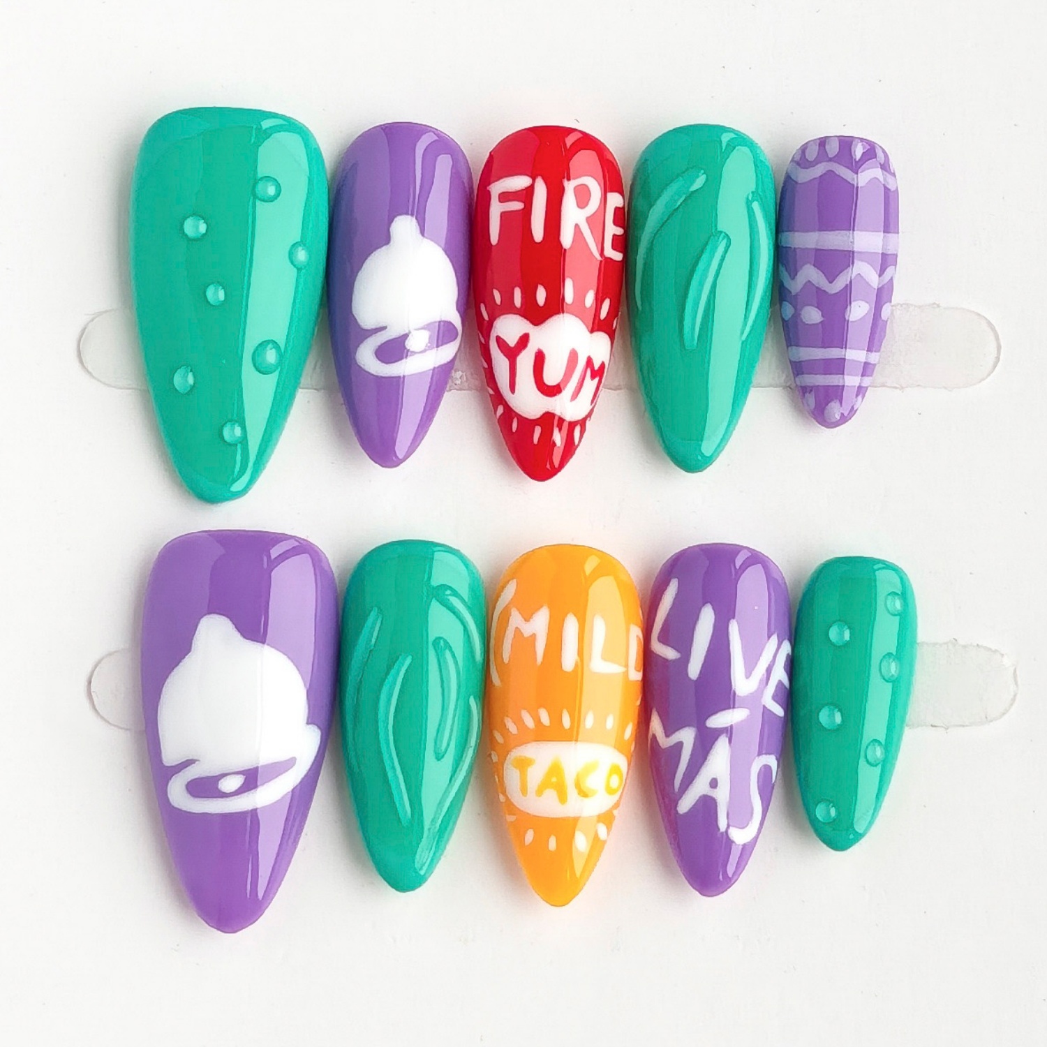 TEMU Handmade Press-on Nails 10pcs, New Medium Almond Shape - Mexican Block Graffiti Unique Nails, Niche Temperament Style, Suitable For Party ,
