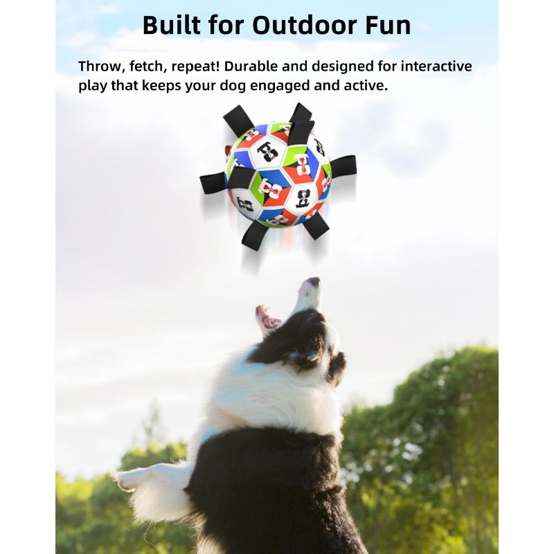 Dog Toys Balls, Dog Soccer Ball with Straps, 18Cm Interactive Toys Tug of War, Pet Training Soccer Ball, Durable Herding Ball Medium, Large Pet, Outdoor Toy, Dog Birthday Gifts (18CM), Without Battery - Image 4