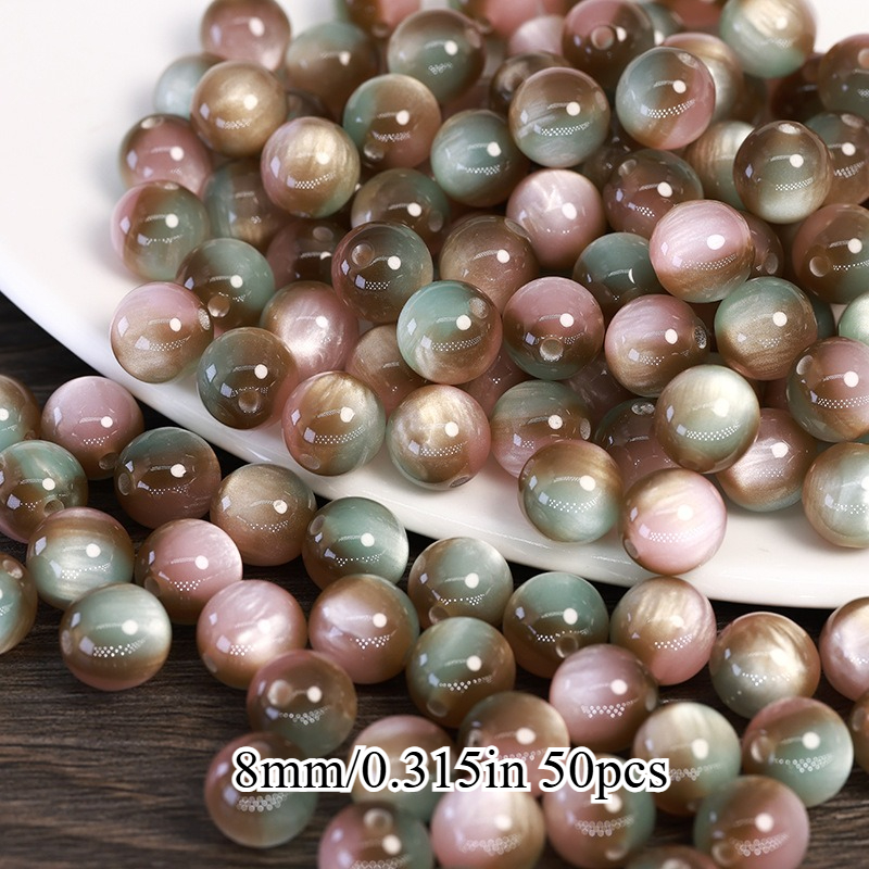 Image of 50pcs Efrey Resin Cat Eye Beads With Brown/ Eyes & Multicolor Striations - Circular For Making, Necklace, Bracelet, Earring Beads - Handmade Craft Beads 8/10/12/16mm