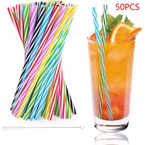 50 100 plastic rigid straws reusable colored straws with 1 straw brush suitable for cocktails hot drinks etc length 9 05 inches diameter 0 27 inches