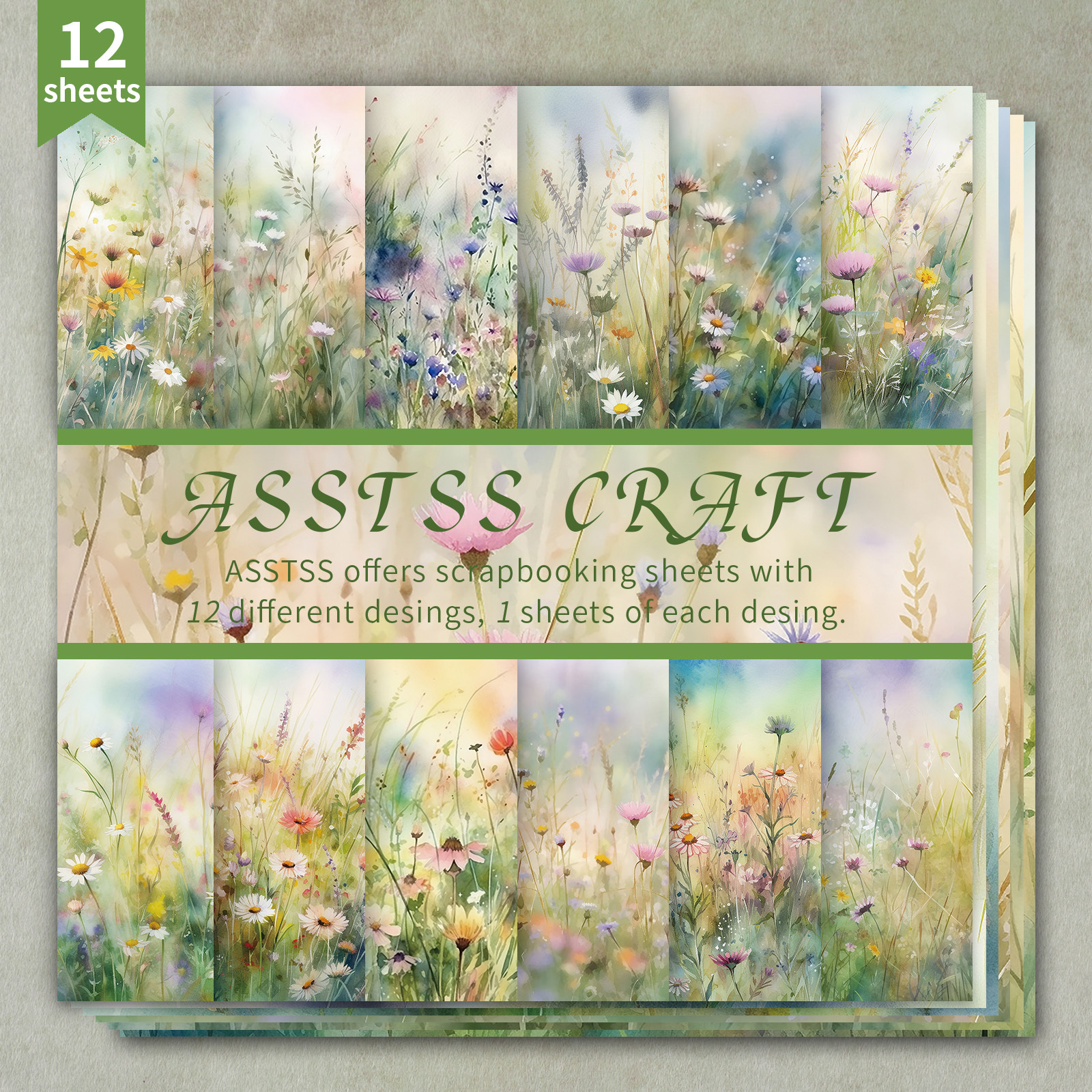 TEMU 12-sheet Asstss Scrapbooking Paper Pad, Watercolor Background Paper Supplies, Sturdy Cardstock For Journaling, Collage Art, Greeting Cards,