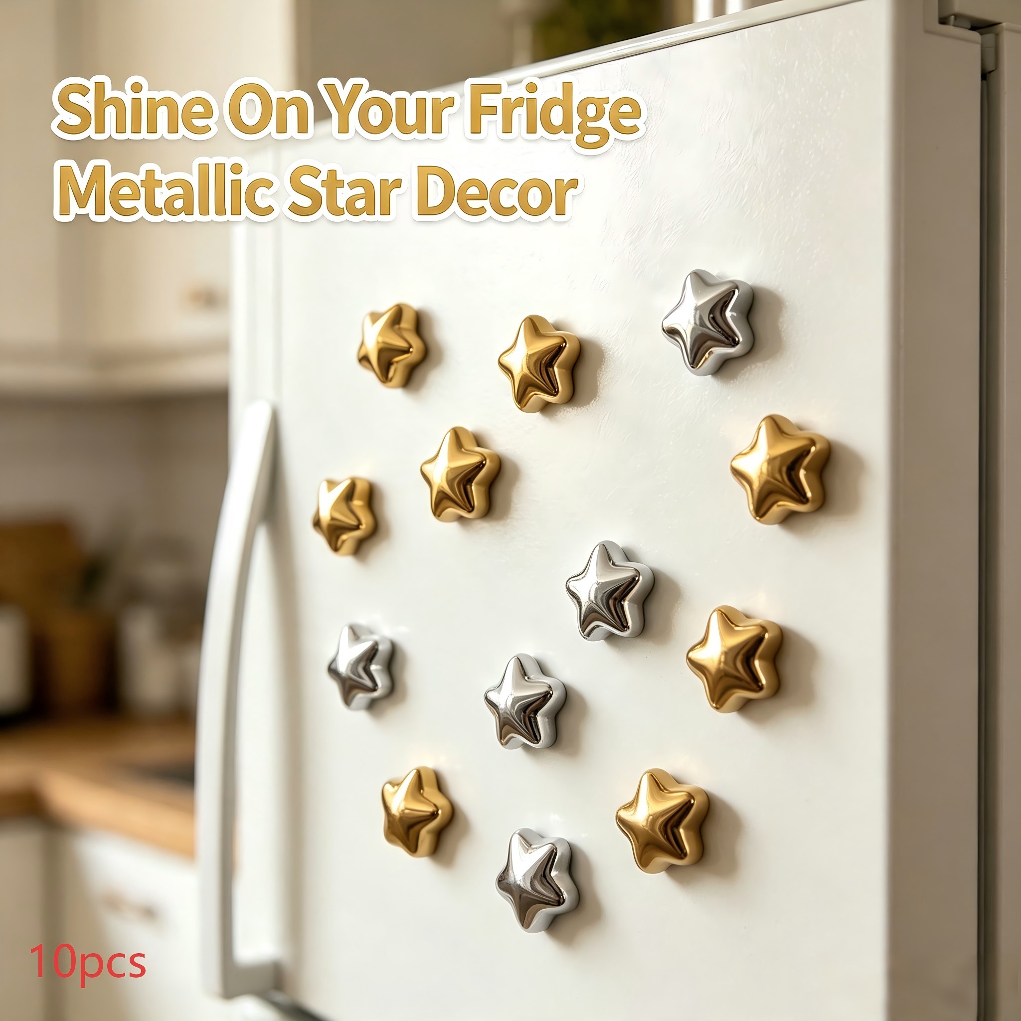 TEMU 10 imanes de nevera dorados y plateados con forma de estrella - Adecuados para cocina, oficina, pizarra blanca, gabinete y lavavajillas.