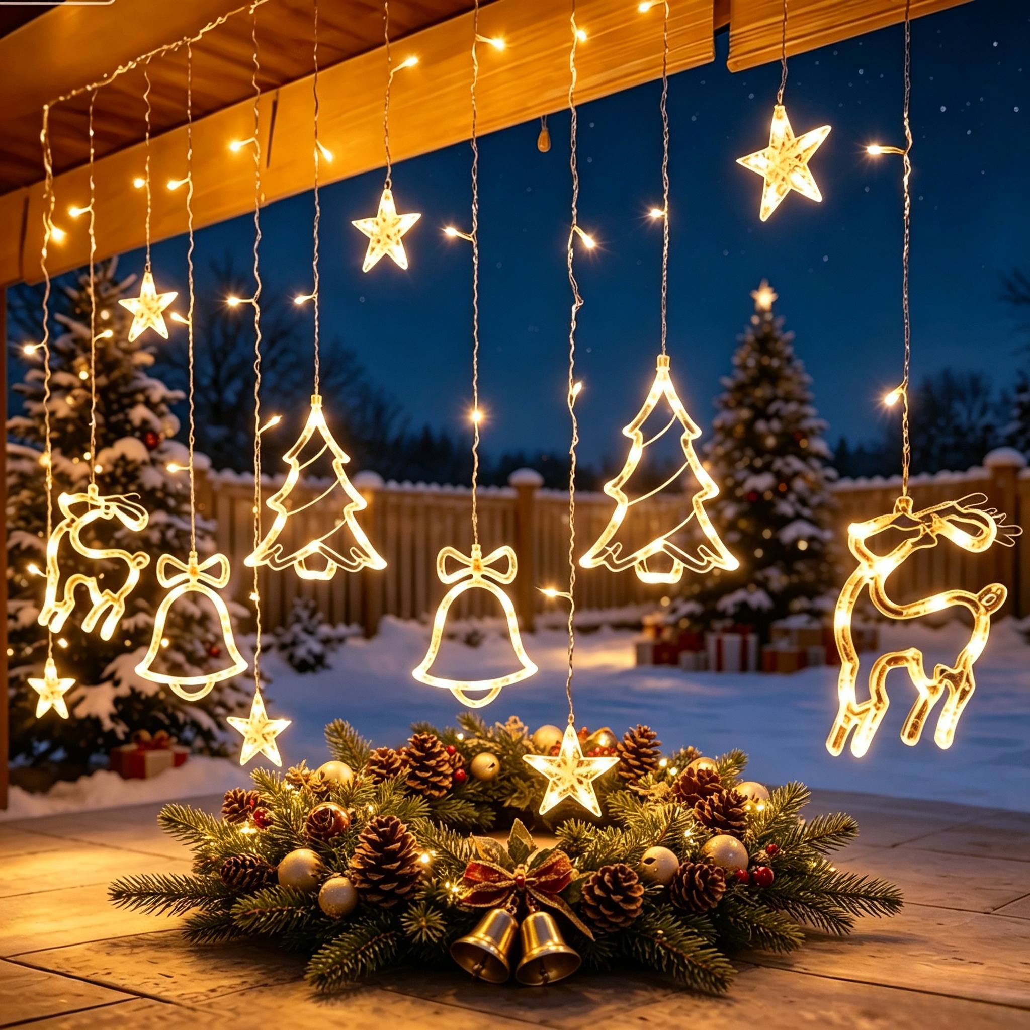 TEMU Christmas Decorative Curtain Lights, Led Lights In Shapes Of Stars, Christmas Trees, Bells And Elk. Battery-powered (batteries Not Included).