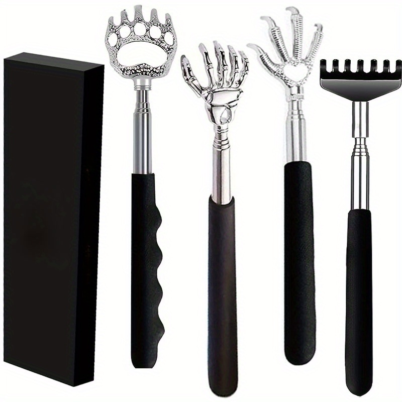 Image of 4pcs Mixed Set Of Men's And Women's Back Scratchers, Extendable Back Massage Tool With Rubber Handle, Birthday Gift For Parents And Teens, Retractable Back Scratcher With Elegant Box
