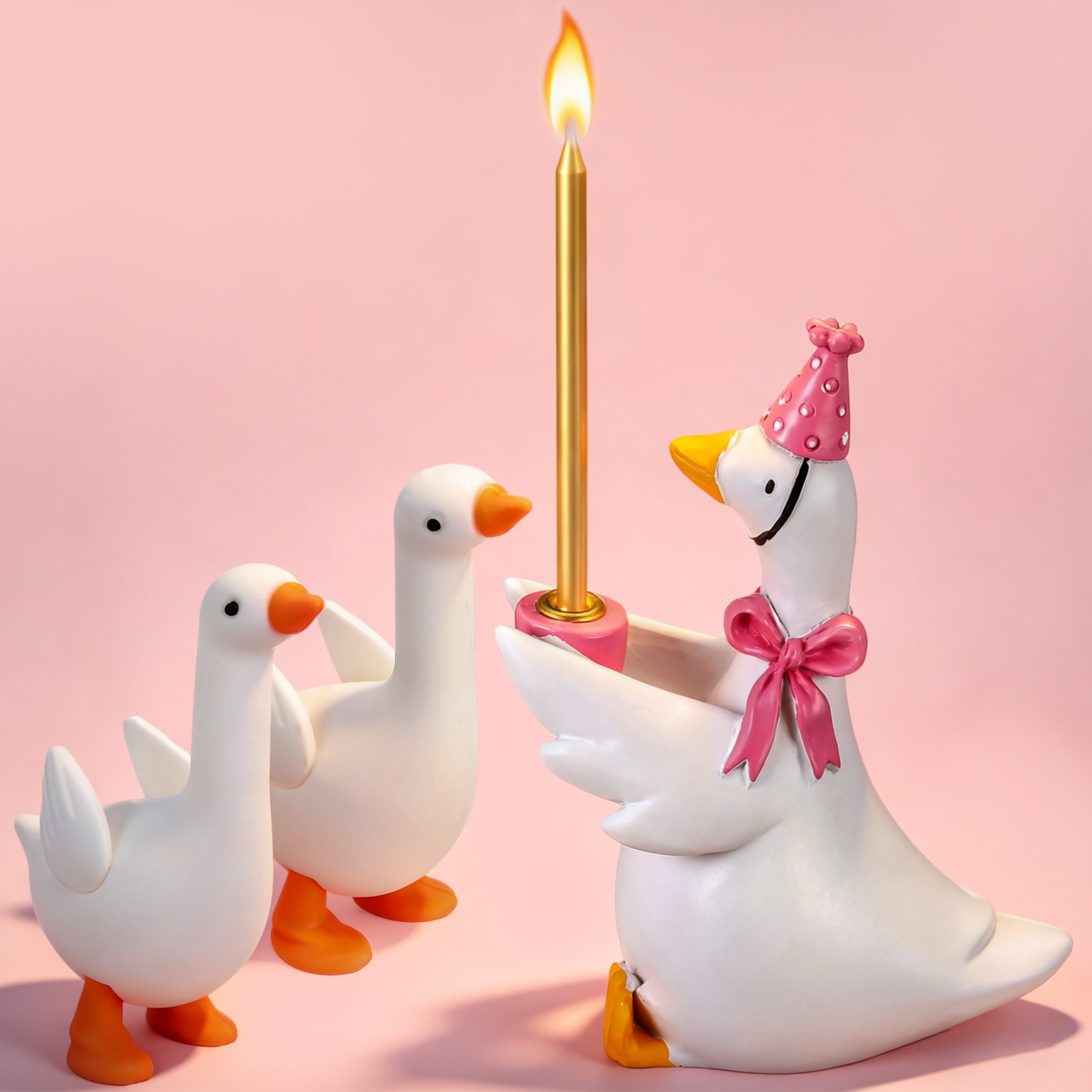 1 Pack Goose Cake Candle Holders With Birthday Candle And 2 Mini Silly Goose Figurines Birthday For Party Supplies Figurines Cake Topper Stand Candlestick For Party Celebration (pink)