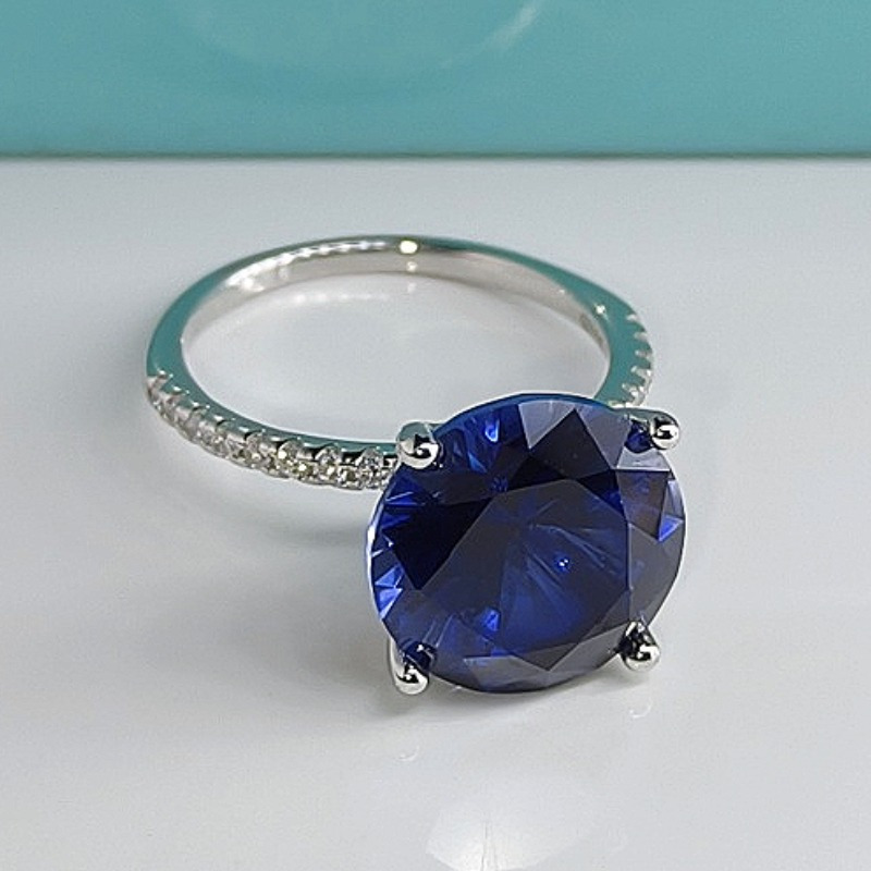 925 Sterling Silver Simple Blue Stone Ring, Elegant Gift
