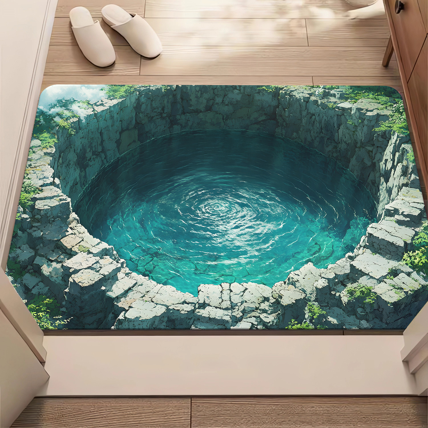 TEMU 1pc Pattern Non-slip Polyester Door Mat - Microfiber, Absorbent, Machine Washable, Ideal For Bathroom, Bedroom, Living Room, Camping, Picnics,