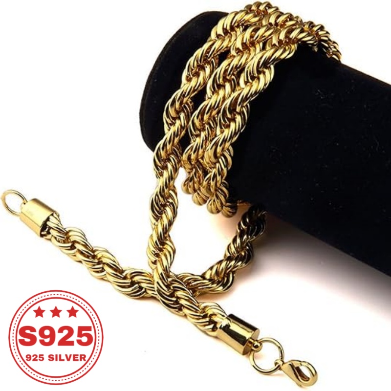 Image of 24k Gold-plated 925 Silver Twisted Chain Necklace, Men's And Women's Necklace, Suitable For Daily Wear, Unisex, Gift For Boyfriend, Wife, Girlfriend, Fashion Gift, Valentine's Day Gift, Holidays