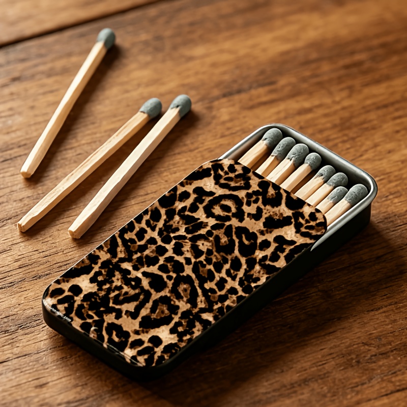 TEMU 1pc Leopard Print Metal Matchbox, Portable Vintage-style Match Holder, Sliding Metal Container, Suitable For Daily Use, Matches Not Included