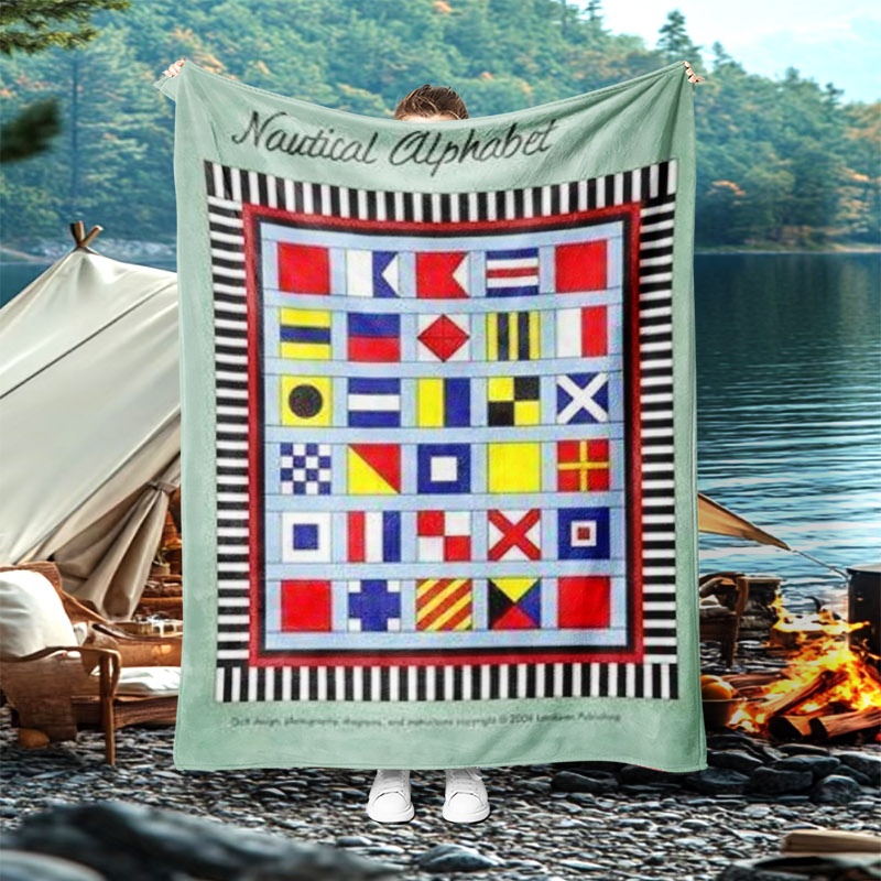 TEMU Vibrant Nautical Alphabet Print Throw Blanket, Soft Lightweight Nap Blanket With Multiple Specifications , Decorative Warm Blanket Perfect For