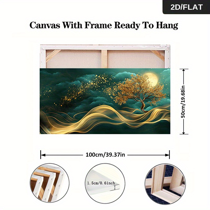 TEMU 2d Flat 1pc 19.68*39.37in/50cm*100cm Framed Modern Abstract Under A Starry Art Wall Art Canvas Painting Art For Living Room Modern Canvas Poster