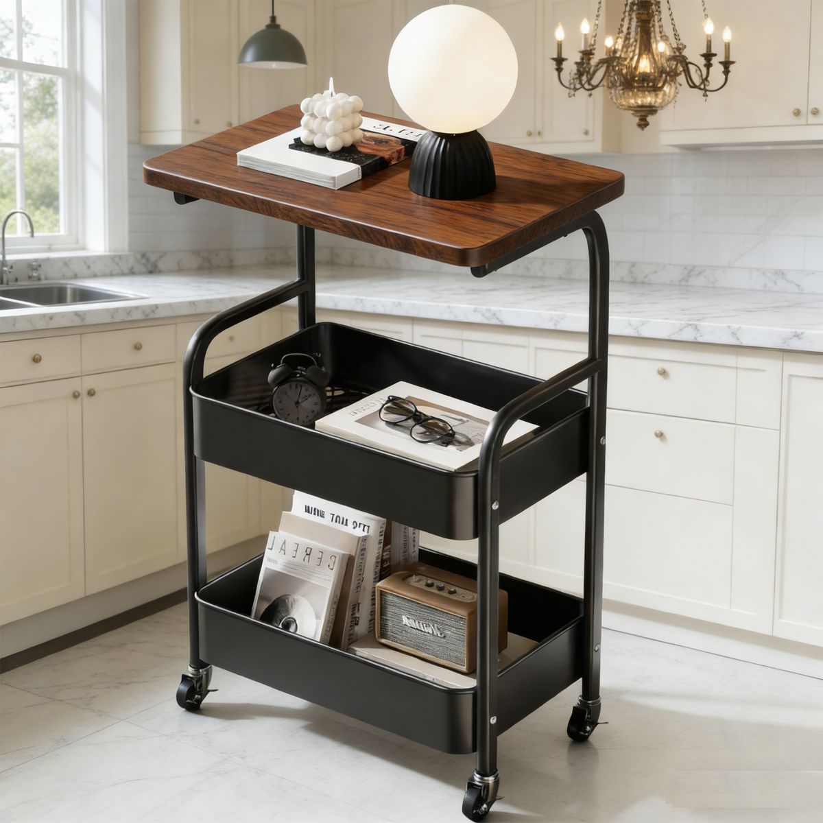 item picture multi tier mobile side table vintage cart with wheels smooth swivel casters for     bearing design for strength and   effortless storage for   living room storage rack bedroom utility cart