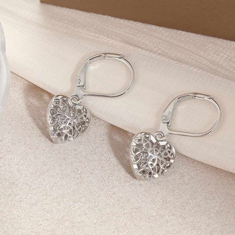 Silver Plated Hollow Heart Pendant Earrings