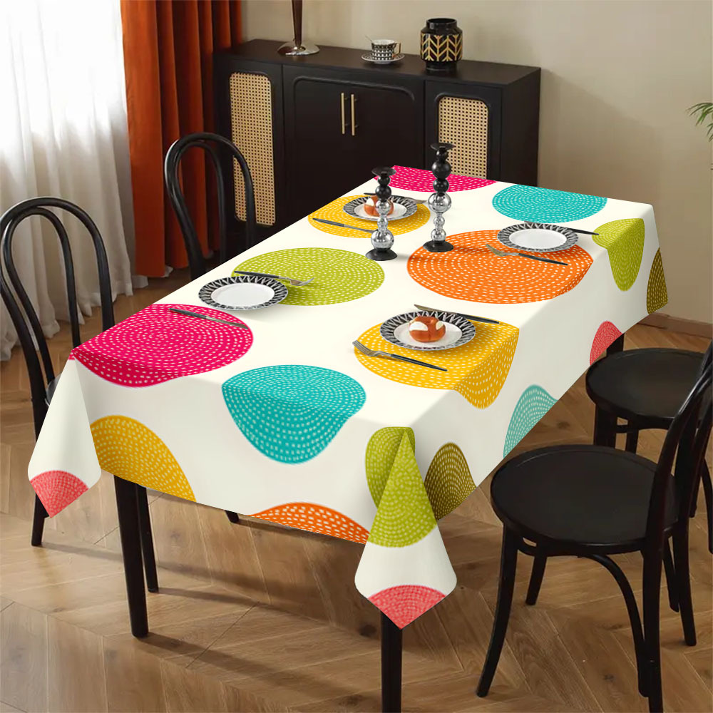 TEMU 1pc Rectangular Polyester Tablecloth With Exquisitely Printed Dotted Circle Patterns, Stylish And Elegant, A Large Tablecloth For Furniture